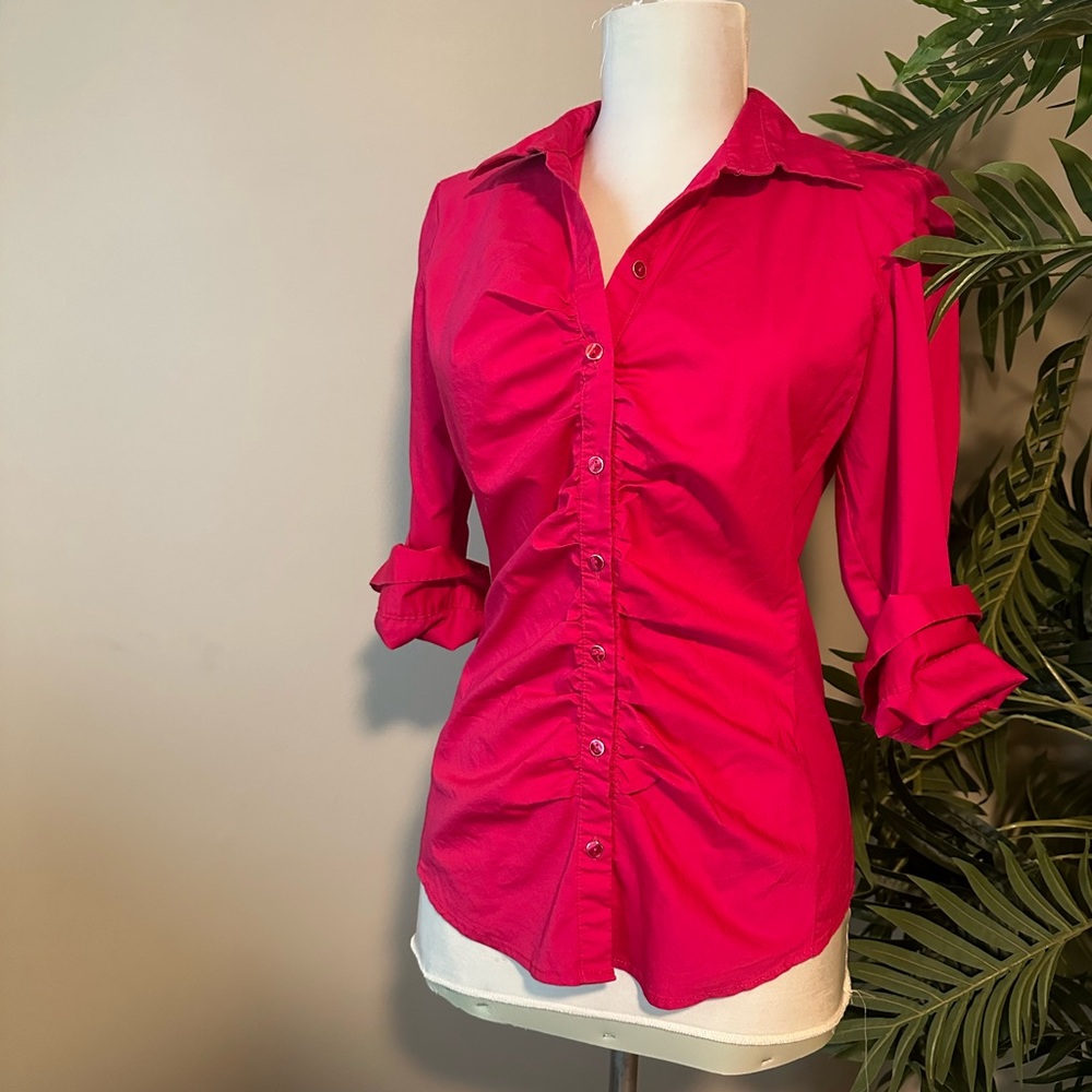 Elegant Pink Women's Top| business casual button up blouse